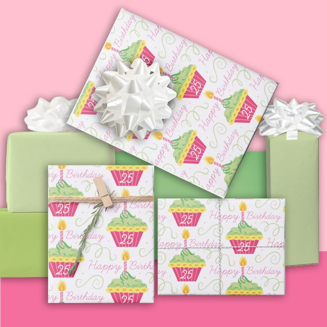 Hoja De Papel De Regalo 25.ª tarta verde rosada (Subido por el creador)
