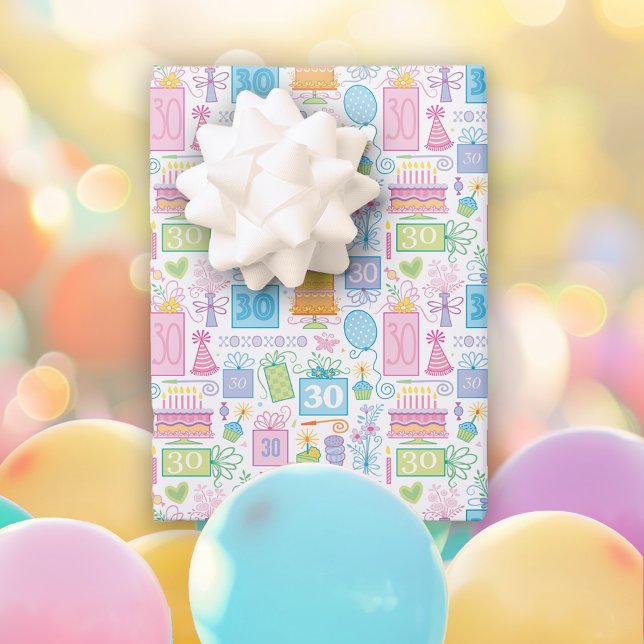 Hoja De Papel De Regalo 30.º Pastel Pastel Rosa presenta globos (Subido por el creador)