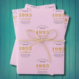 Hoja De Papel De Regalo 30 cumpleaños 1993 Añadir nombre gris rosado