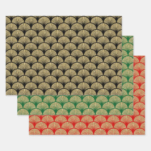 Hoja De Papel De Regalo 3 Colores FauGold Brillo Art Deco Arcos #1 Fondo P
