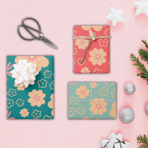 Hoja De Papel De Regalo 3 Combinación de Navidades Colores Patrón Floral