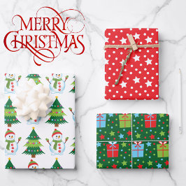 Hoja De Papel De Regalo 3 Coordinando las estrellas de Snowman, árbol de N