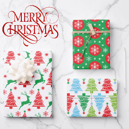 Hoja De Papel De Regalo 3 Coordinando los renos de los verdes árboles de N