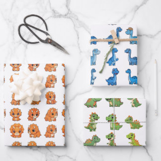 Hoja De Papel De Regalo 3 Cute Dinosaur Pattern Birthday Wrapping Paper Se