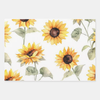 Hoja De Papel De Regalo 3 Diseños únicos de girasol estampado