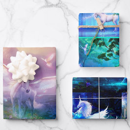 Hoja De Papel De Regalo 3 Fantasía Pegasus Unicornio regalo de cumpleaños 
