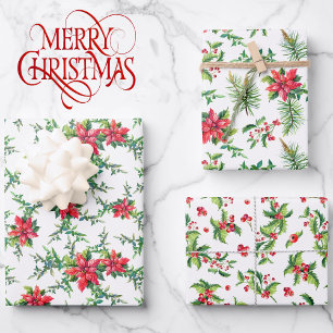 Hoja De Papel De Regalo 3 Flores de Navidades de la Poinsettia Roja de coo