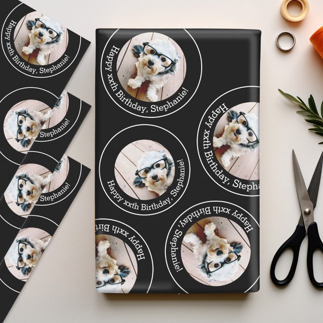 Hoja De Papel De Regalo 3 foto Collage Happy Birday Circles (Personalized Photo Wrapping Paper)