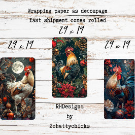 Hoja De Papel De Regalo 3 Gallos de Navidad Decoupage
