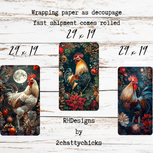 Hoja De Papel De Regalo 3 Gallos de Navidad Decoupage