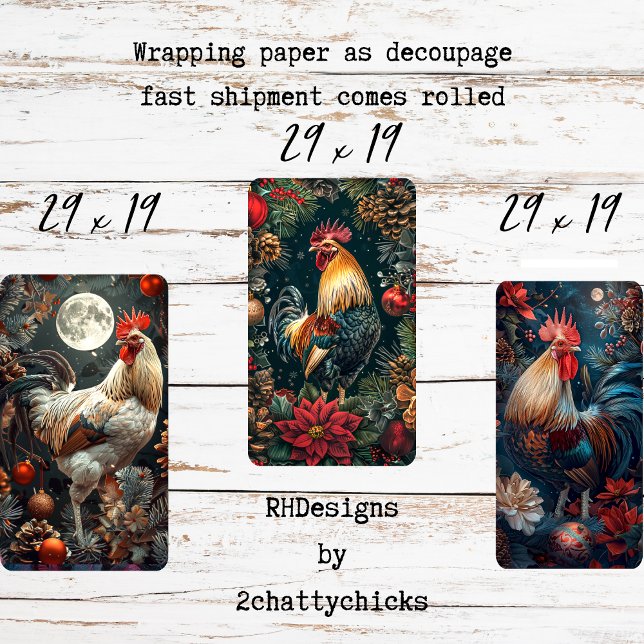 Hoja De Papel De Regalo 3 Gallos de Navidad Decoupage (Subido por el creador)
