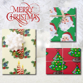 Hoja De Papel De Regalo 3 Navidades de Santa Tree Candle