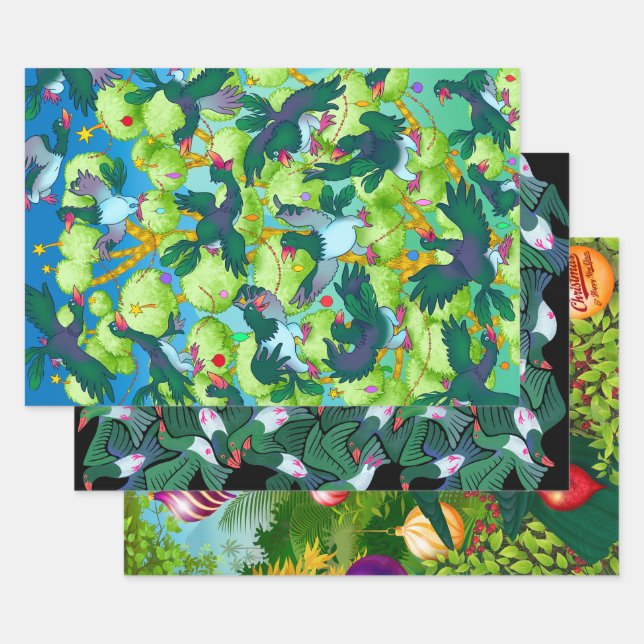 Hoja De Papel De Regalo 3 Navidades Diseños de Kereru (Set)