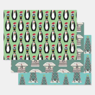 Hoja De Papel De Regalo 3 Navidades divertidos de pingüino