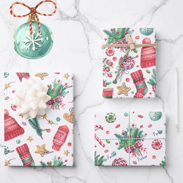 Hoja De Papel De Regalo 3 nombres, rojo y verde 19x29 Navidades (Subido por el creador)