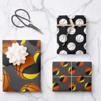 Hoja De Papel De Regalo 3 pc coordinando baloncesto de oro negro