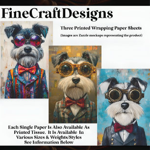 Hoja De Papel De Regalo 3 Perros Schnauzer Divertidos y Lindos Vestidos WP