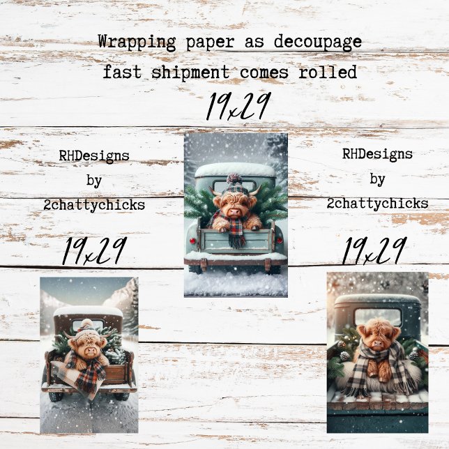 Hoja De Papel De Regalo 3 Piece Wrapping Paper Decoupage Highland Cow (Subido por el creador)