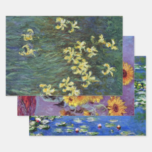 Hoja De Papel De Regalo 3 Pinturas de flores diferentes de Claude Monet