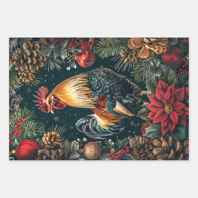 Hoja De Papel De Regalo 3 Roosters Decoupage (Anverso 2)