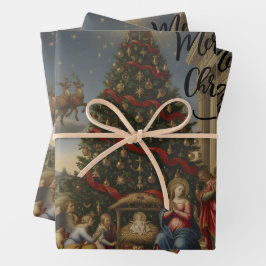 Hoja De Papel De Regalo 3-Sheet Nativity Santa Christmas Gift Wrap