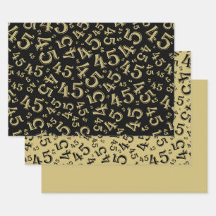 Hoja De Papel De Regalo 45.º Nacimiento Patrón de números aleatorios negro