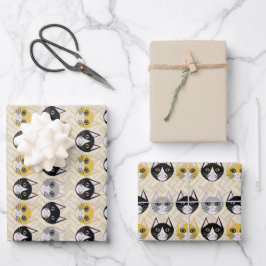 Hoja De Papel De Regalo 4 gatos, Herringbone Beige