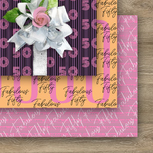 Hoja De Papel De Regalo 50.ª tipografía de Naranja rosado