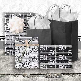 Hoja De Papel De Regalo 50.º cumpleaños Black White Stripes Type