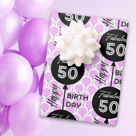 Hoja De Papel De Regalo 50.º natalicio Globos rosados