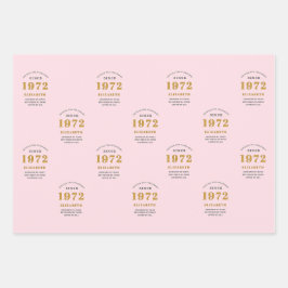 Hoja De Papel De Regalo 50 Aniversario de 1972 Elegante gris rosa dorado