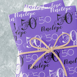 Hoja De Papel De Regalo 50 años Cumpleaños Morado 50º con Nombres
