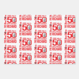 Hoja De Papel De Regalo 50 cumpleaños apariencia blanca roja 50 nombre de 