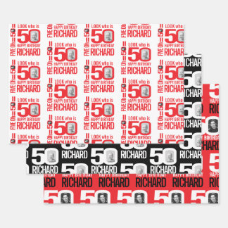 Hoja De Papel De Regalo 50 cumpleaños apariencia blanca roja 50 nombre de 