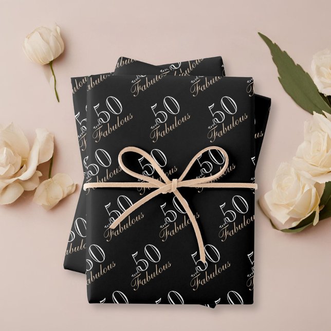 Hoja De Papel De Regalo 50 y fabuloso elegante negro 50 cumpleaños (Subido por el creador)