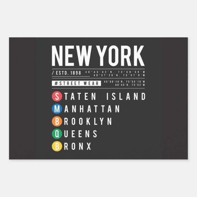 Hoja De Papel De Regalo 5 distritos de Nueva York (Anverso 3)