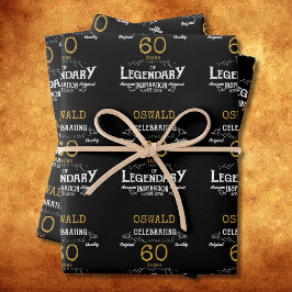 Hoja De Papel De Regalo 60.º cumpleaños Black Gold Legendary Retro