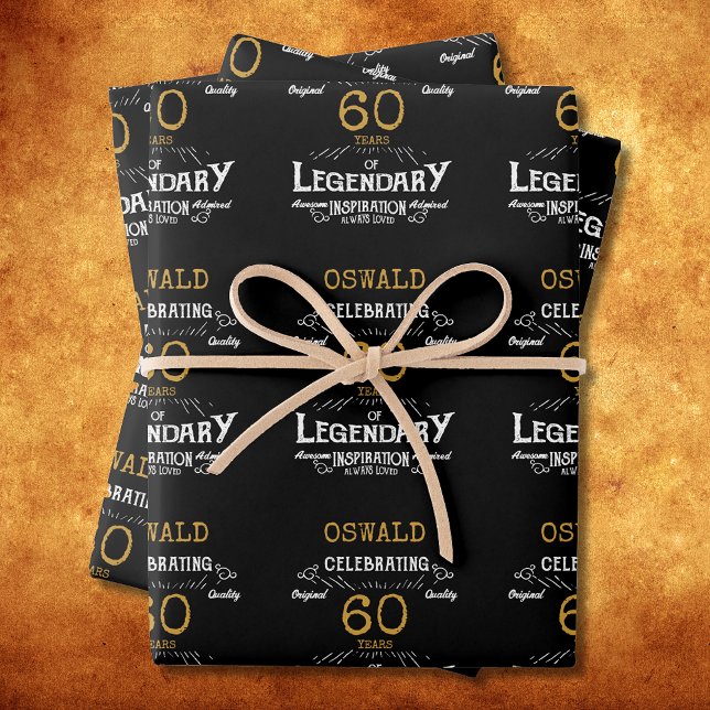 Hoja De Papel De Regalo 60.º cumpleaños Black Gold Legendary Retro (60th Birthday Black Gold Legendary Retro Wrapping Paper Sheets)