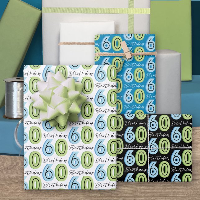 Hoja De Papel De Regalo 60.º cumpleaños Green Blue (Subido por el creador)