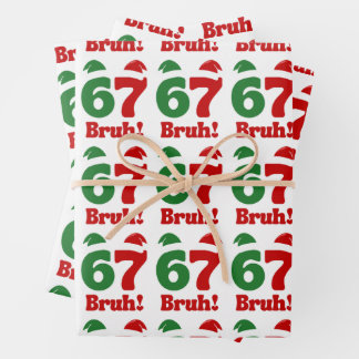 Hoja De Papel De Regalo 67 Bruh Funny Christmas Red and Green Santa Hat