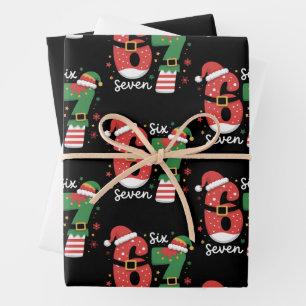 Hoja De Papel De Regalo 67 Meme Six Seven Elfo Gorro de Navidad de Santa