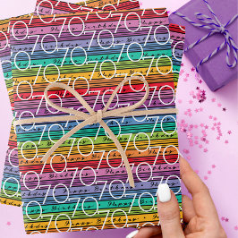 Hoja De Papel De Regalo 70.º cumpleaños de rayas arcoiris