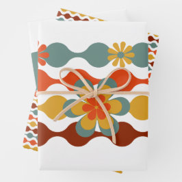 Hoja De Papel De Regalo 70's Theme Colors Pattern Flowers Wrapping Paper S