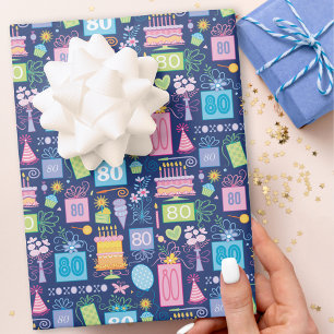 Hoja De Papel De Regalo 80.ª tarta de cumpleaños presenta globos azules