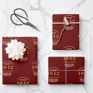 Hoja De Papel De Regalo 80.º cumpleaños 1942 Oro Rojo Para Él Personalizad