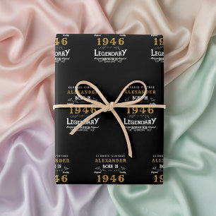 Hoja De Papel De Regalo 80 cumpleaños Nacido en 1946 Leyenda Vintage Negro