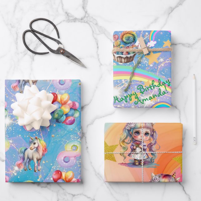 Hoja De Papel De Regalo 8.º regalo de unicornio personalizado (Anverso)