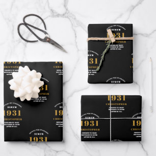 Hoja De Papel De Regalo 90 Aniversario 1931 Oro Negro Para Él Personalizad