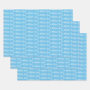 Hoja De Papel De Regalo A su nombre Luz de escritura a mano moderna Azul 2