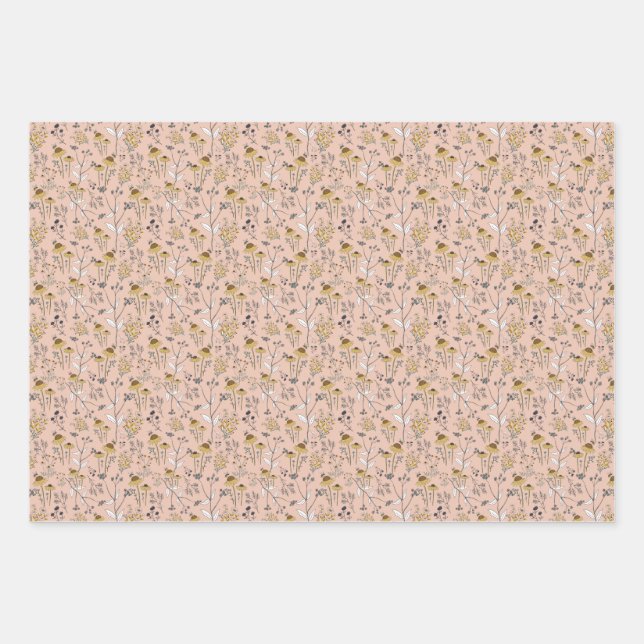 Hoja De Papel De Regalo Abeja floral rosada (Anverso)